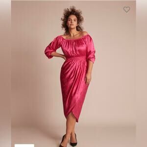 11. Honoré Off The Shoulder Pink Floral Midi Dress Size 14